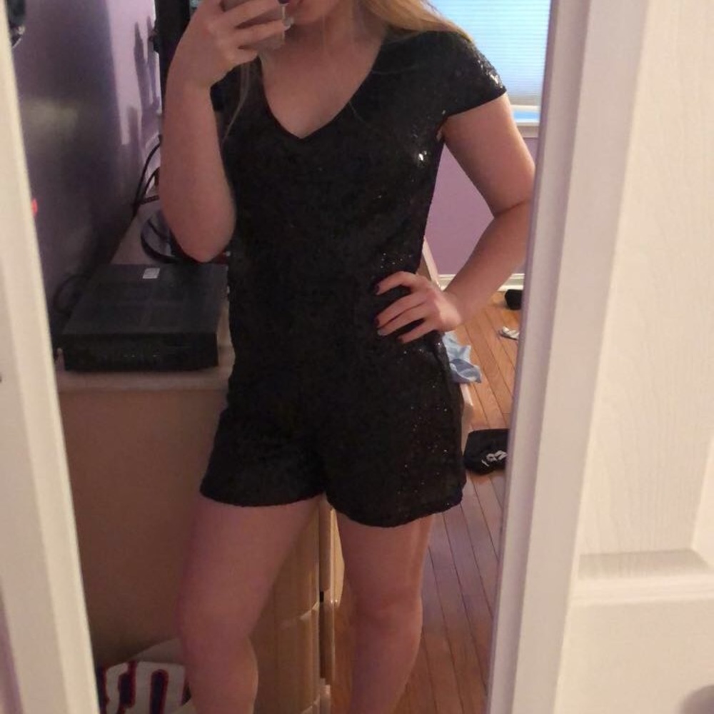 Black, Sequined Romper - image 2